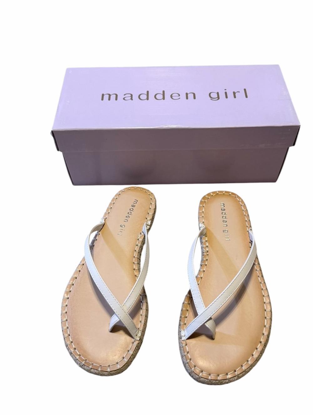 🌟🌼NIB Madden Girl White Leather Cross-strap Espadrille Sandals SIZE 9M